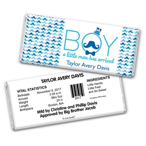 Mustache Baby Personalized Candy Bar - Wrapper Only