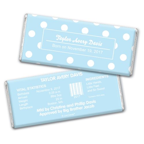 Baby Boy Announcement Personalized Chocolate Bar Polka Dots