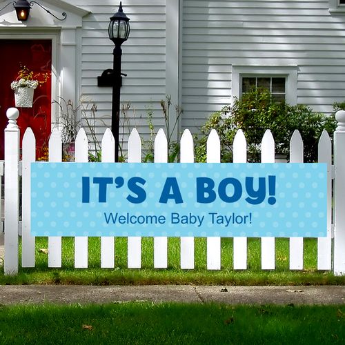 Personalized Boy Baby Announcement Polka Dots 5 Ft. Banner
