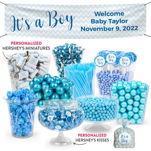 Personalized Boy Birth Announcement Chevron Deluxe Candy Buffet
