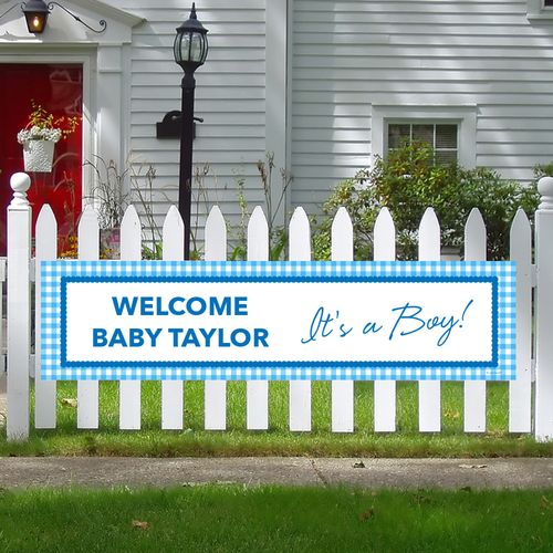 Personalized Boy Baby Announcement Checker Pattern 5 Ft. Banner