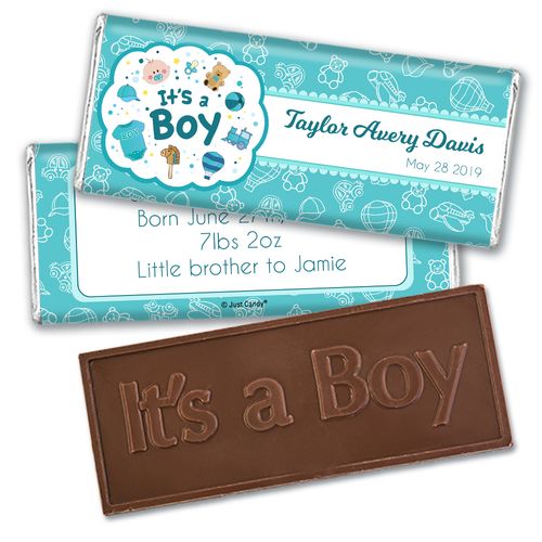 Personalized Boy Birth Announcement Bundle of Joy Embossed Chocolate Bar & Wrapper