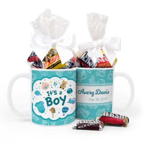 Personalized Birth Annoucement Its A Boy Bundle of Joy 11oz Mug with Hershey's Kisses