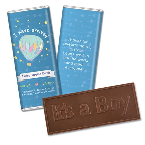 Personalized Boy Birth Announcement I Have Arrived Embossed Chocolate Bar & Wrapper