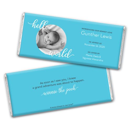 Personalized Hello World Baby Boy Birth Announcement Hershey's Chocolate Bar Wrappers