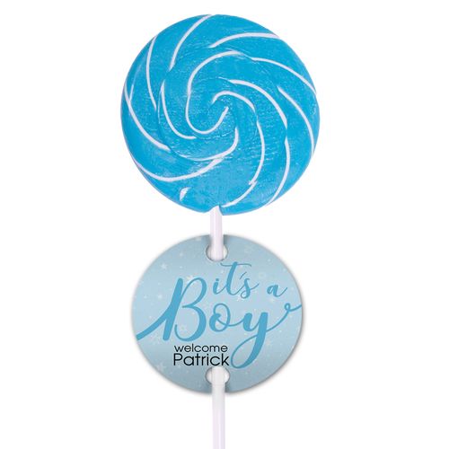 Personalized Birth Announcement 3" Swirly Pop - It's a Boy! 12 Pack