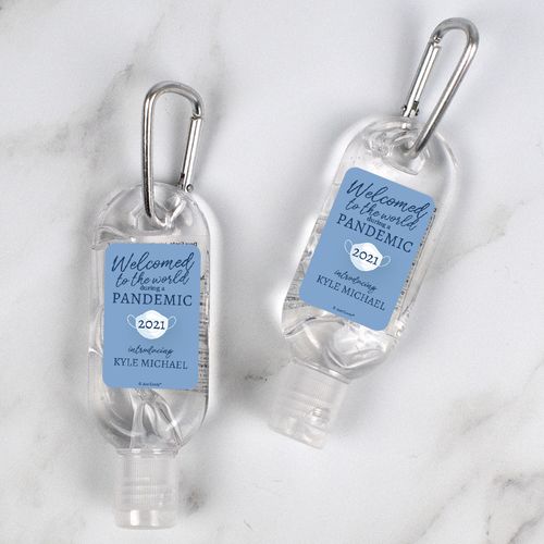 Personalized Birth Announcement Welcome to the World Hand Sanitizer with Carabiner - 1.fl. Oz.