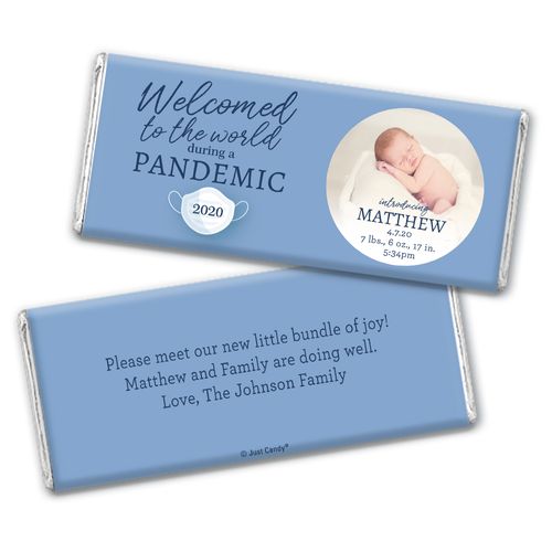Personalized Pandemic Baby Boy Birth Announcement Chocolate Bars