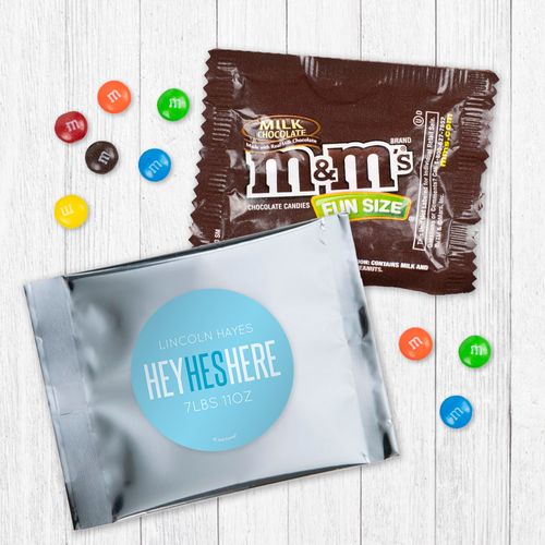 Personalized Boy Birth Announcement He's Here - Milk Chocolate M&Ms