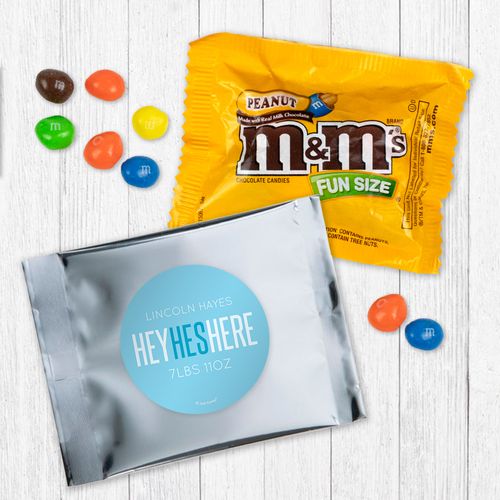 Personalized Boy Birth Announcement He's Here - Peanut M&Ms