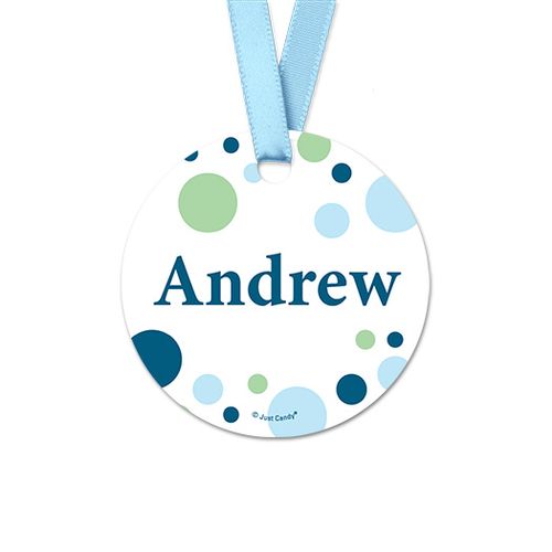 Personalized Dots Baby Boy Announcement Round Favor Gift Tags (20 Pack)