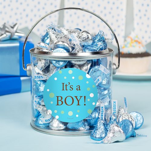 Baby Boy Bubbles Birth Announcement Paint Can with Sticker