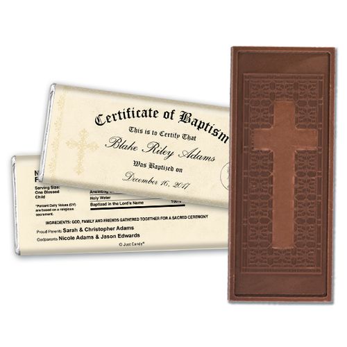Baptism Embossed Cross Chocolate Bar Certificate of Baptism