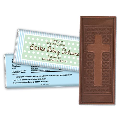 Baptism Personalized Embossed Cross Chocolate Bar Dots & Pinstripes
