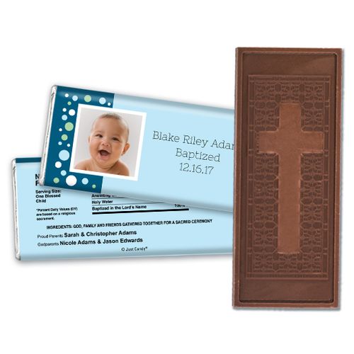 Baptism Personalized Embossed Cross Chocolate Bar Photo & Dots