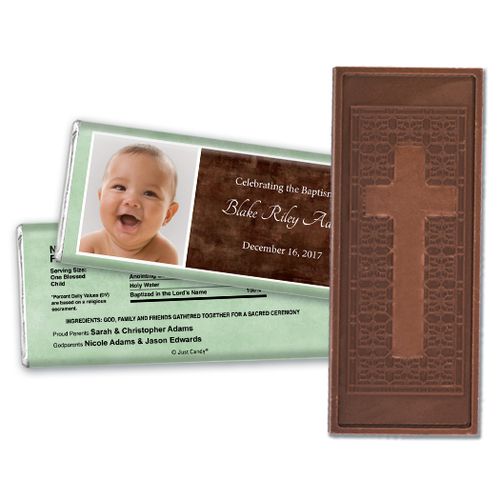 Baptism Personalized Embossed Cross Chocolate Bar Photo & Message