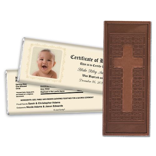 Baptism Embossed Cross Chocolate Bar Certificate with Photo