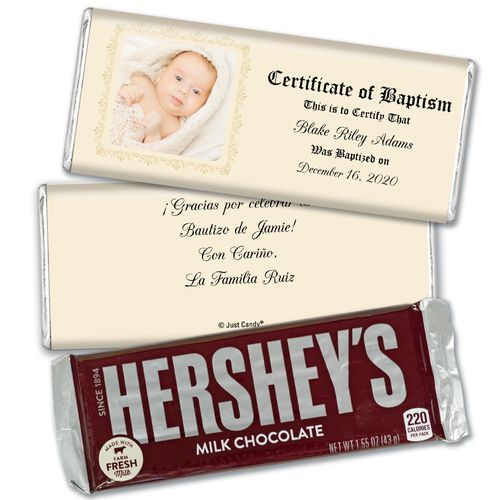 Baptism Personalized Hershey's Milk Chocolate Bar Certificate with Photo