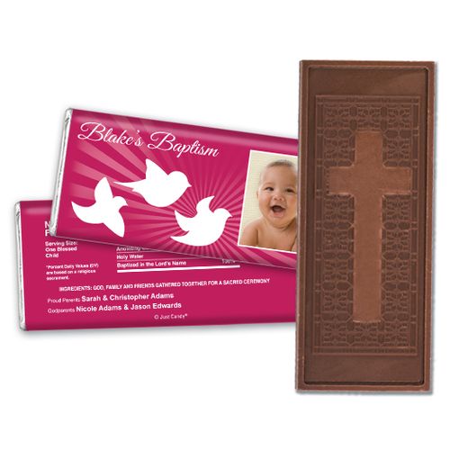 Baptism Personalized Embossed Cross Chocolate Bar Peace Doves