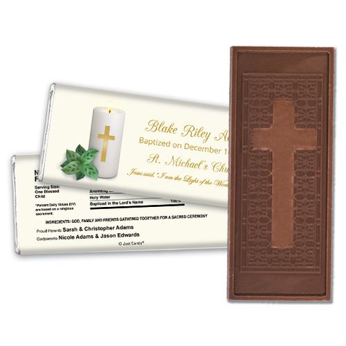 Baptism Embossed Cross Chocolate Bar Candle with Cross