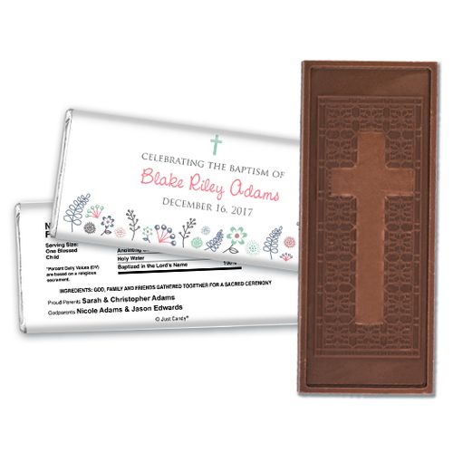 Blooming Life Baptism Personalized Embossed Cross Chocolate Bar