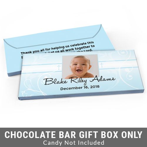 Deluxe Personalized Cross & Scroll Baptism Candy Bar Favor Box
