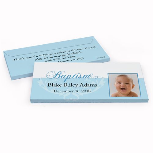 Deluxe Personalized Photo & Scroll Baptism Chocolate Bar in Gift Box