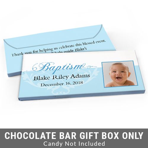 Deluxe Personalized Photo & Scroll Baptism Candy Bar Favor Box