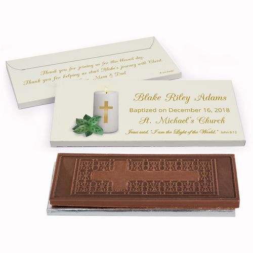 Deluxe Personalized Candle Baptism Embossed Chocolate Bar in Gift Box