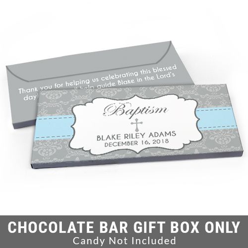 Deluxe Personalized Framed Cross Baptism Candy Bar Favor Box
