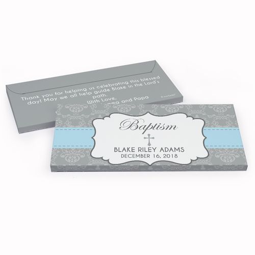 Deluxe Personalized Framed Cross Baptism Chocolate Bar in Gift Box