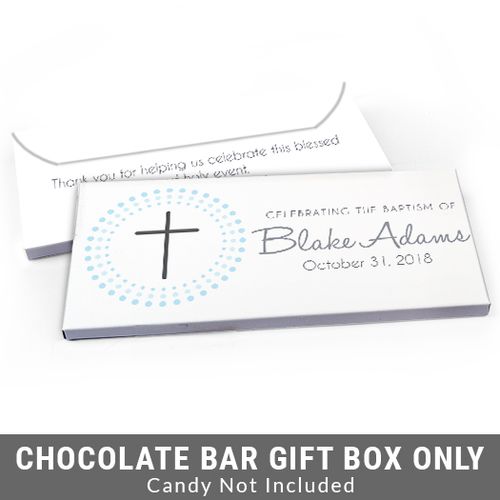 Deluxe Personalized Radiating Cross Baptism Candy Bar Favor Box