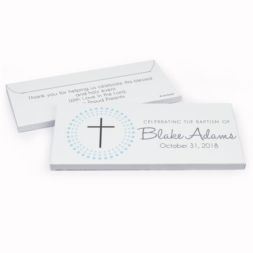 Deluxe Personalized Radiating Cross Baptism Chocolate Bar in Gift Box