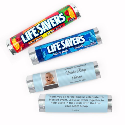 Personalized Baby Photo and Cross Baptism Lifesavers Rolls (20 Rolls)