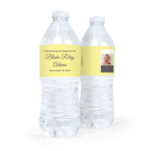 Personalized Girl Baptism Photo and Cross Water Bottle Labels (5 Labels)