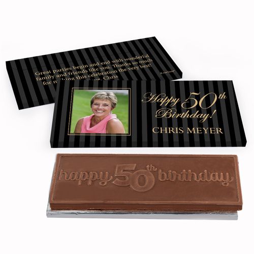 Deluxe Personalized Formal Pinstripes Birthday Chocolate Bar in Gift Box