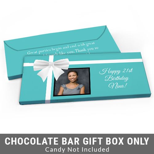 Deluxe Personalized Photo & Bow Birthday Candy Bar Favor Box