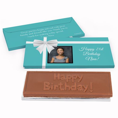 Deluxe Personalized Photo & Bow Birthday Chocolate Bar in Gift Box