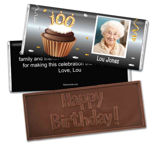 100th Birthday Personalized Embossed Chocolate Bar Cupcake & Year Photo