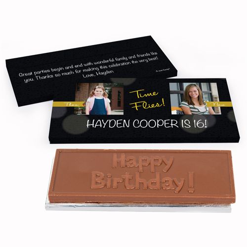 Deluxe Personalized Time Flies Then & Now Photo Adult Birthday Chocolate Bar in Gift Box