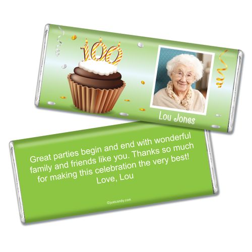 100th Birthday Personalized Chocolate Bar Cupcake & Year Photo