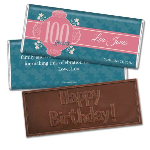 100th Birthday Personalized Embossed Chocolate Bar Baroque Flowers