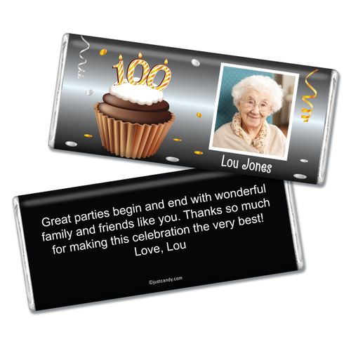 100th Birthday Personalized Chocolate Bar Cupcake & Year Photo