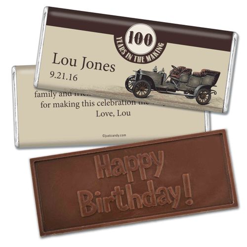100th Birthday Personalized Embossed Chocolate Bar Vintage Classic Car