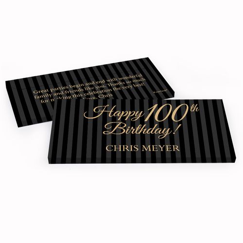 Deluxe Personalized Pinstripe 100th Birthday Hershey's Chocolate Bar in Gift Box