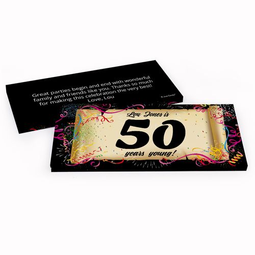 Deluxe Personalized 50th Confetti Birthday Birthday Hershey's Chocolate Bar in Gift Box