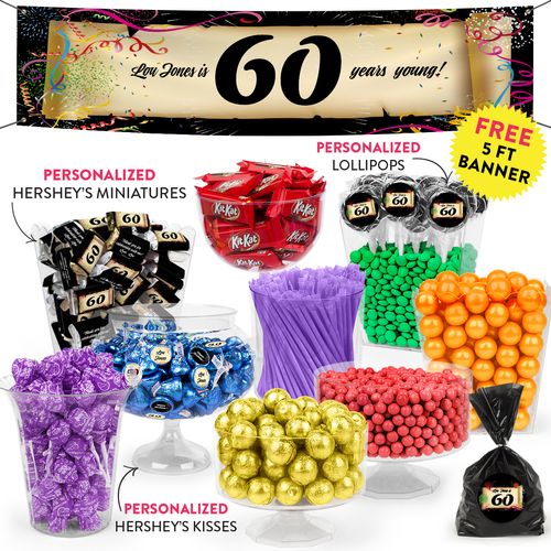 Personalized Milestone 60th Birthday Confetti Deluxe Candy Buffet