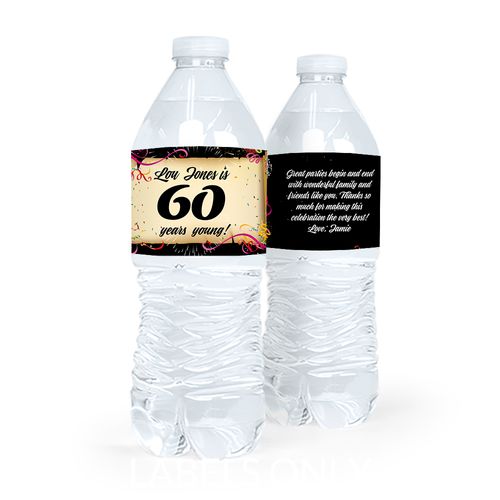 Personalized Milestones Birthday 60th Confetti Water Bottle Sticker Labels (5 Labels)