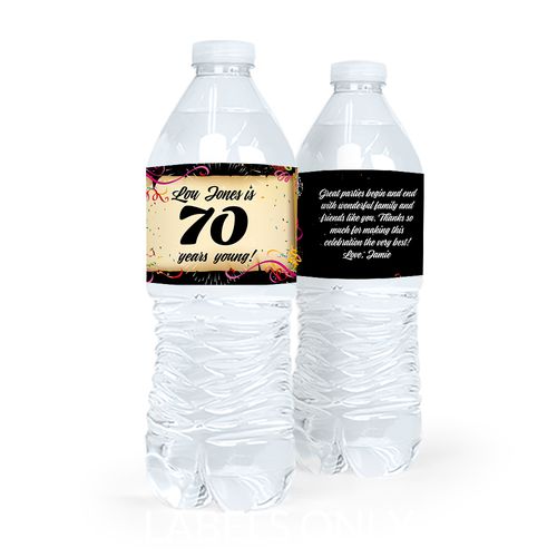 Personalized Milestones Birthday 70th Confetti Water Bottle Sticker Labels (5 Labels)