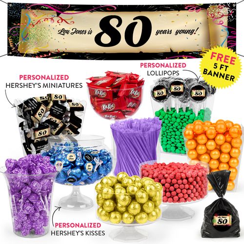 Personalized Milestone 80th Birthday Confetti Deluxe Candy Buffet